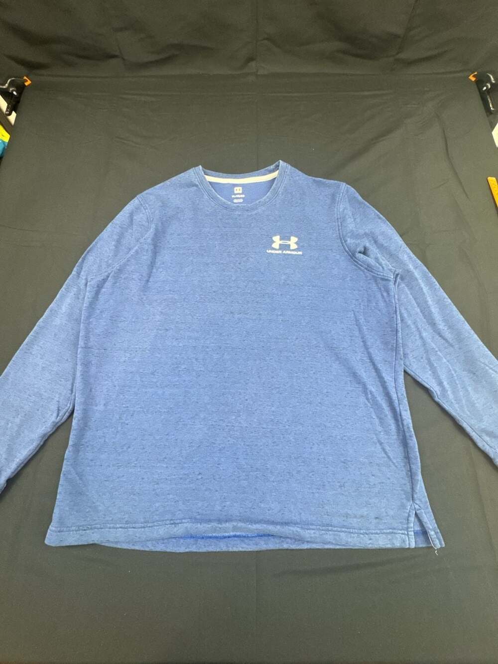 Under Armour Sportstyle Terry Logo Crew Blue Long Sleeve Shirt Mens XL
